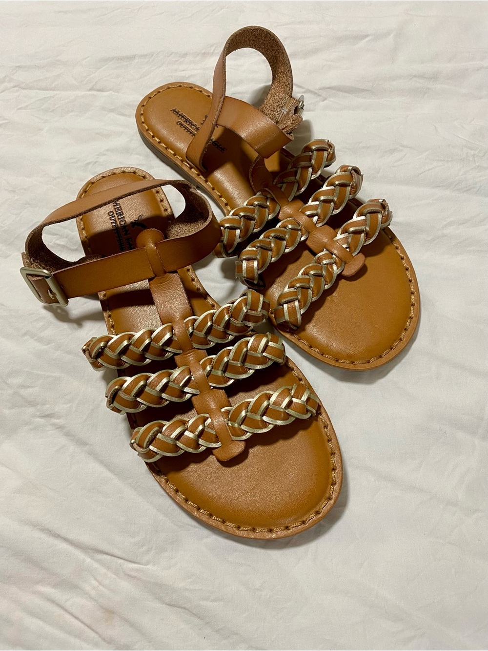 American Eagle Outfitters Tan & Cream Braided Leather Sandals